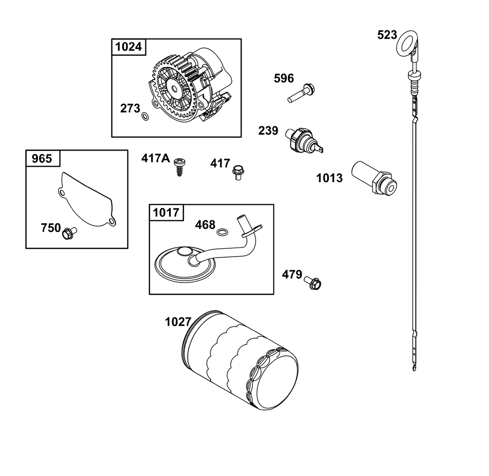 Lubrication Group Diagram and Parts List for 543477-3301-J1 400000 - 699999 Briggs and Stratton Engine